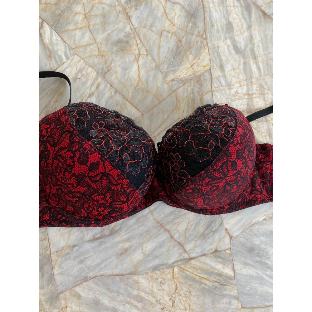 36B Felina Lingerie Red Black Floral Lace Push Up Underwire Bra 36B
